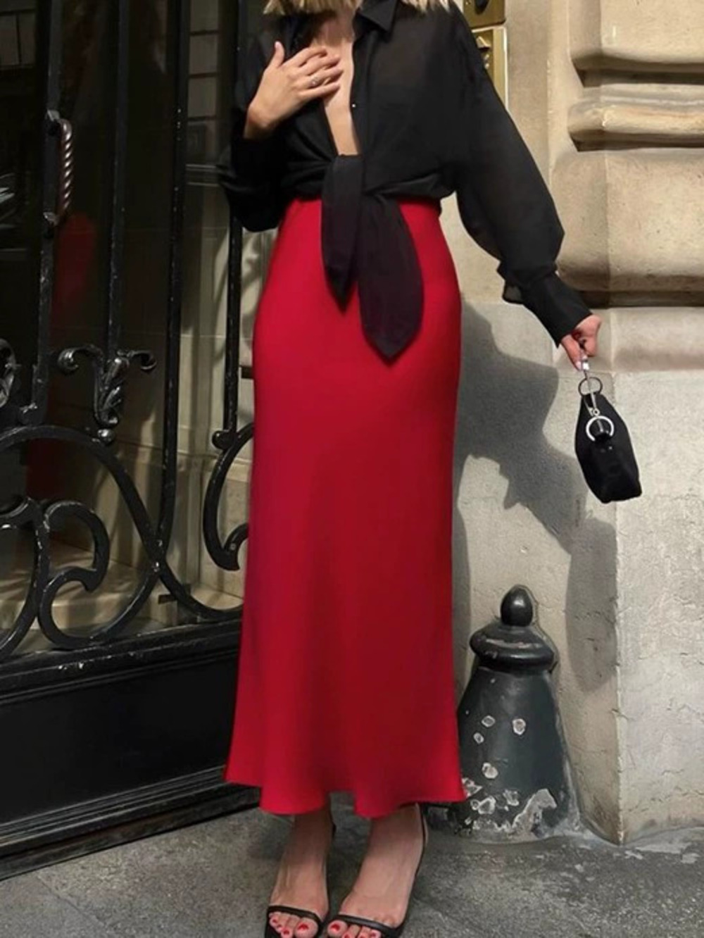 ZARA Elegant Red Satin Mermaid Maxi Skirt Spring Summer